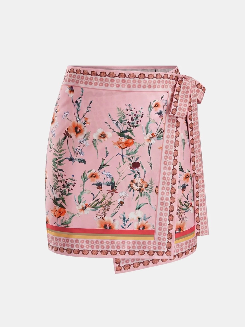 175 Floral Print Tie Wrap Mini Skirt